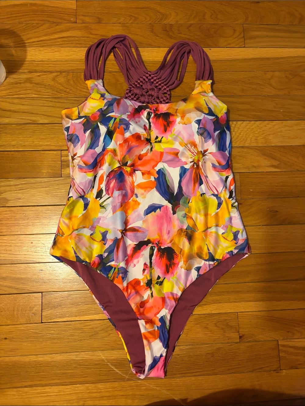 Cosita Linda Tropical Floral macrame style one piece swim suit XL